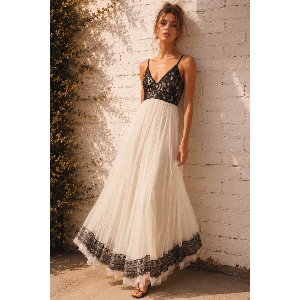 Vintage Jessica McClintock White Black Lace Mesh Maxi Dress Goth Bridal 11
